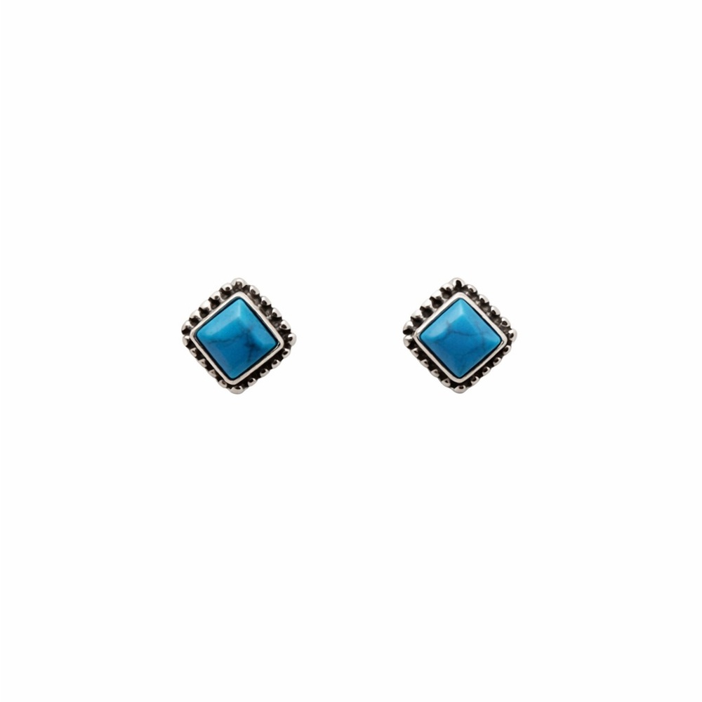 S925 Square Turquoise Stud Earrings